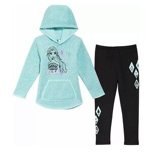 Disney Parks Frozen Elsa Girls Sweater Fleece Hoodie Jacket with Leggings Sz 4T